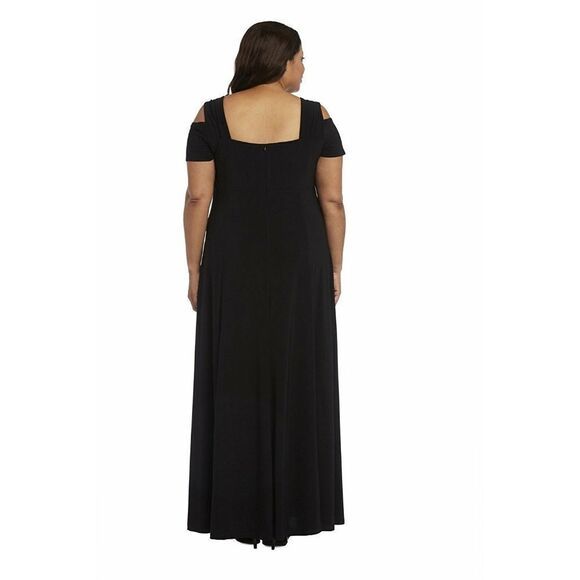New! R&M RICHARDS Cold-Shoulder Gown Black Dress Plus Size Rhinestone Trim - Picture 3 of 8